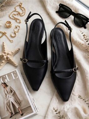 Chic Black Slingback Flats with strap accent